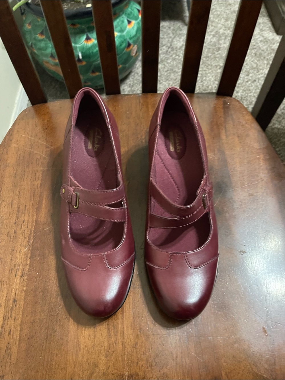 Clarks Women's Double-Strap Mary Jane Flats in Burgundy